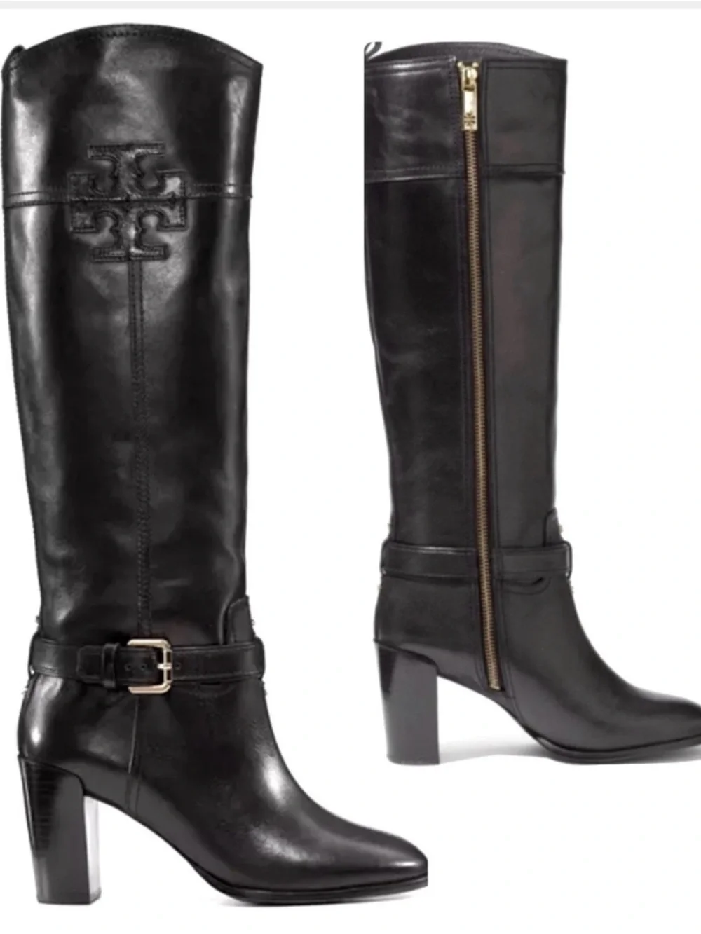 Tory Burch Blair Knee High Boots Womens Size 7.5 Black Leather